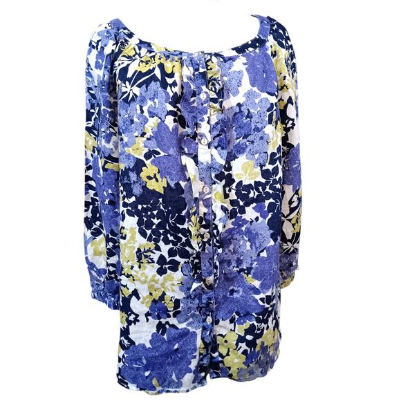 CHARTER CLUB 100% Linen Floral Tunic Top Blouse 14‎ XL Watercolors Flowy Comfort - Picture 7 of 8
